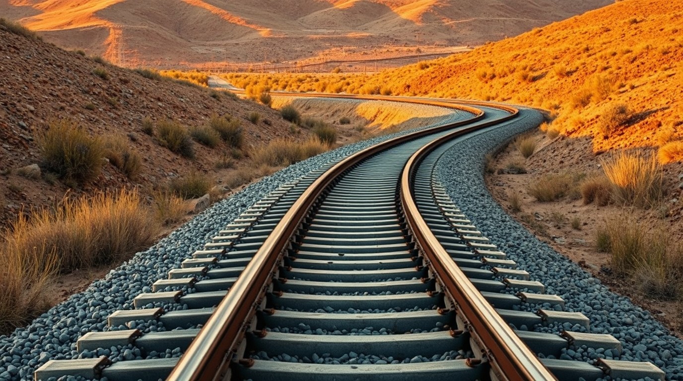 Tren Querétaro-Saltillo: vía ferroviaria nueva entre paisaje del Bajío en luz cálida